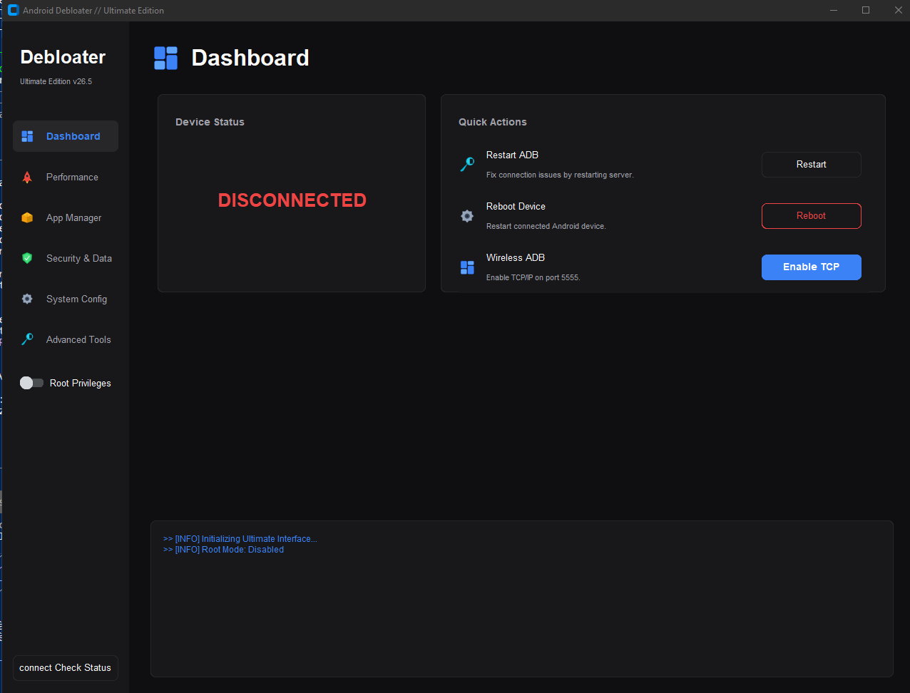Android Debloater, view 1