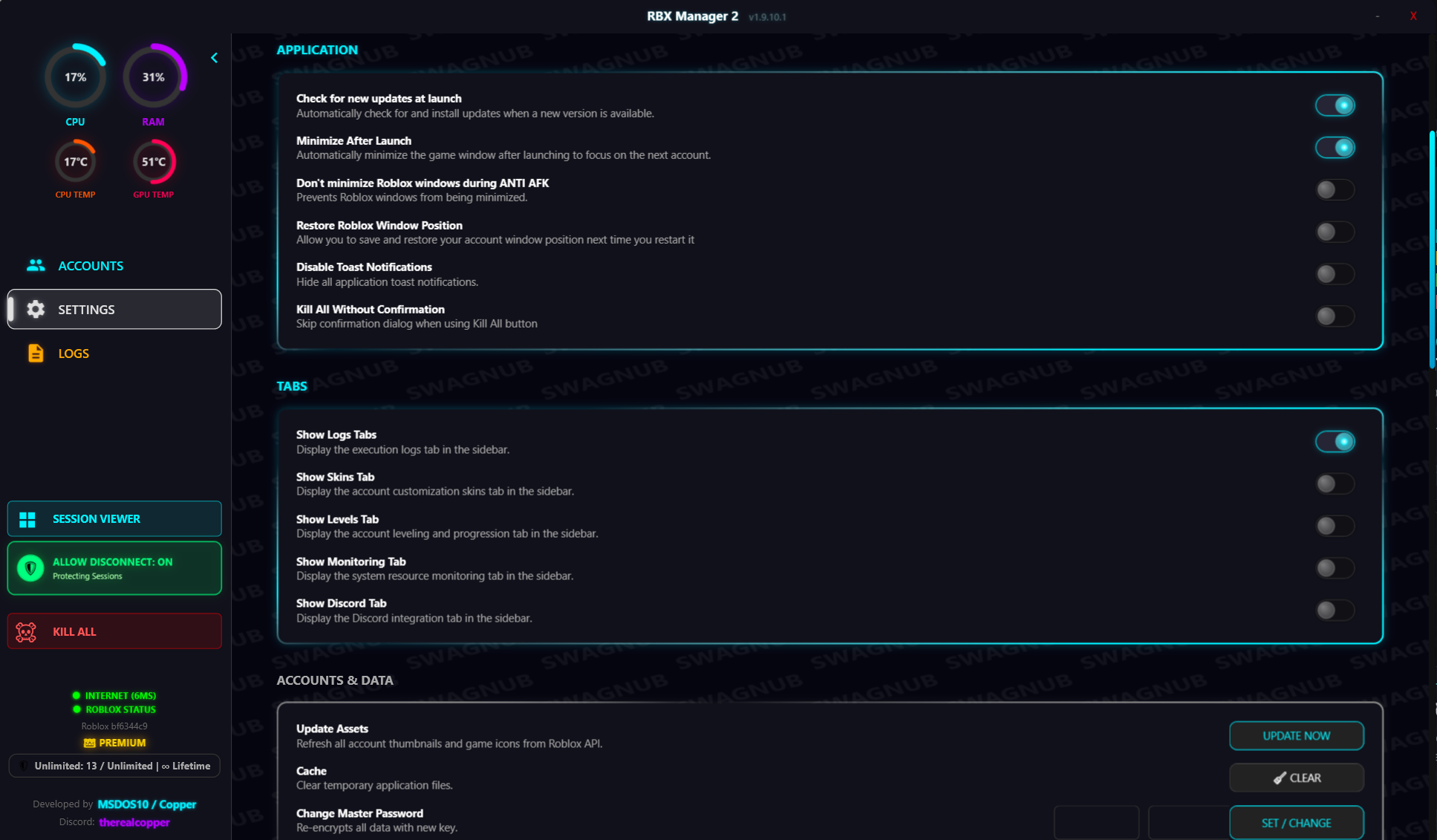 Roblox Account Manager V2, second view